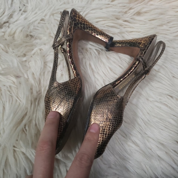 Salvatore Ferragamo women's vintage peep toe 3" metallic reptile print heel s4 - Picture 4 of 10